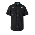 Black Magellan fishing shirt with the embroidered Brown Bros. Garage logo