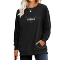 Black women's crewneck sweatshirt with the embroidered Brown Bros. Garage logo
