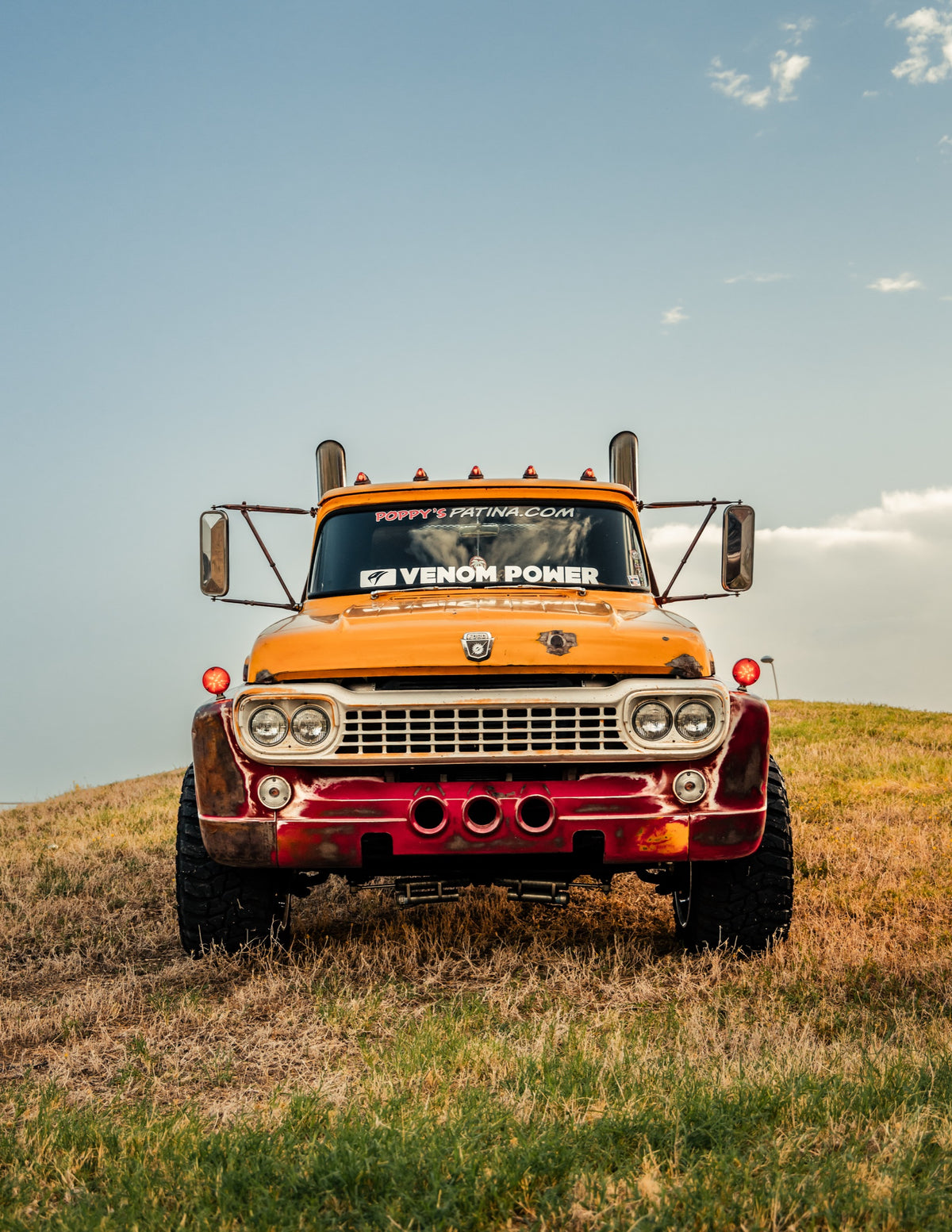 Ronald McDonald, the 1958 Ford F700 crew cab, at golden hour