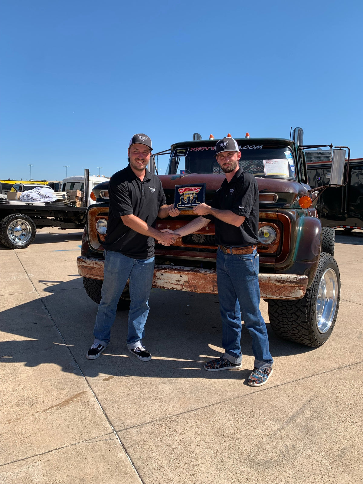 Andrew and Hudson with the Viking and their Goodguys award, Texas Motor Speedway, 2022