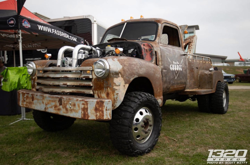 Roadrunner, a 1950 Chevy tow truck with rusted patina