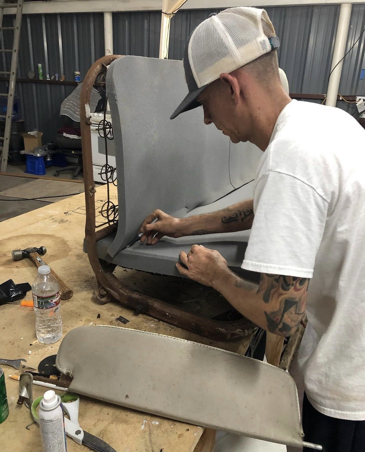 Bench seat being rebuilt for the Viking