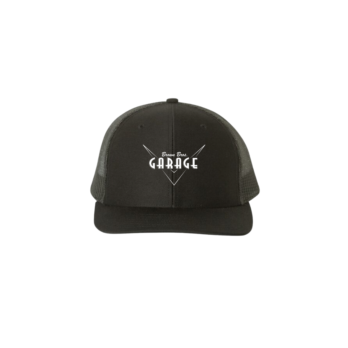 Black Richardson 112 snapback with the embroidered Brown Bros. Garage logo