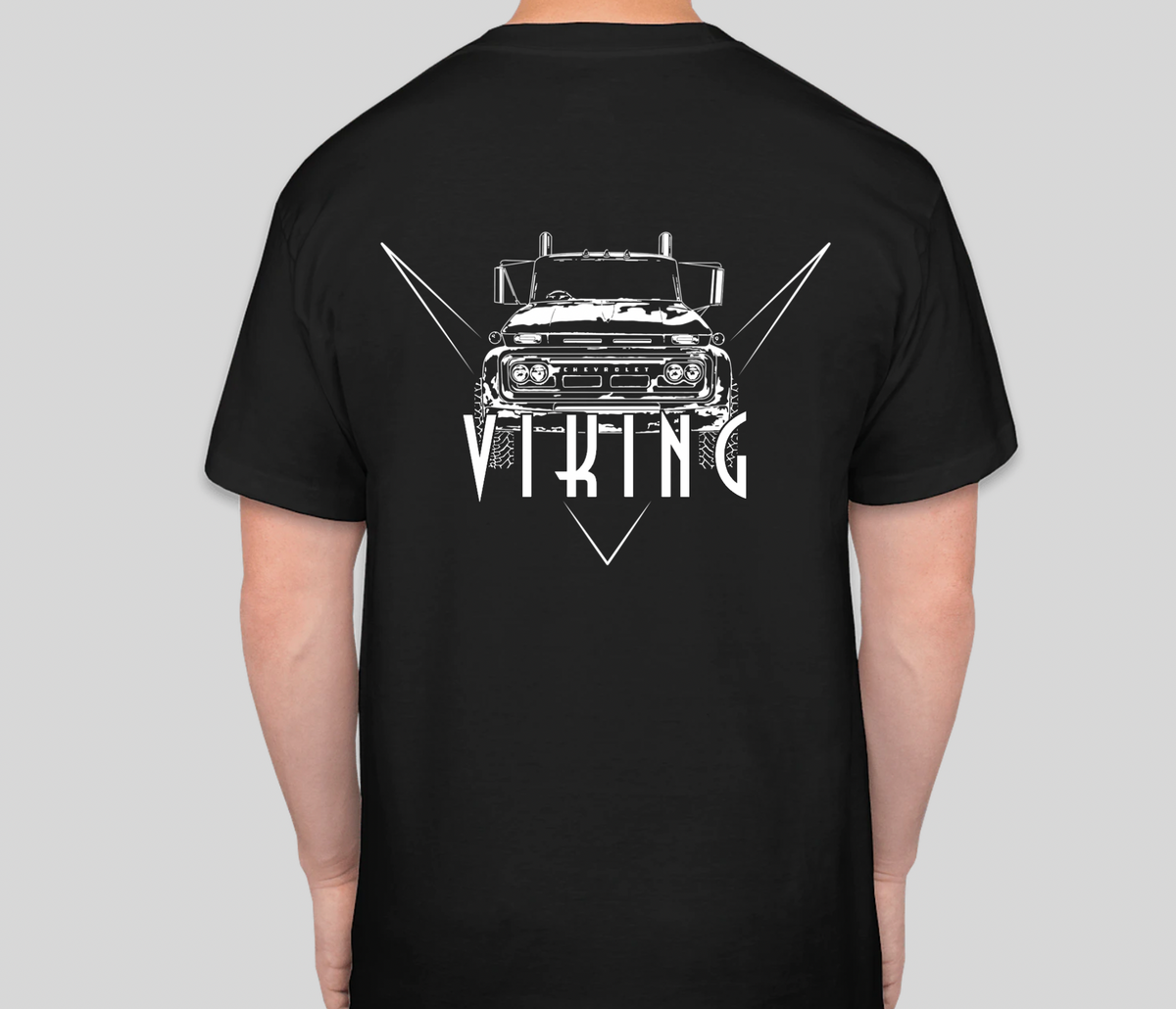 Back of the black Viking Tee with the Brown Bros. Viking truck graphic